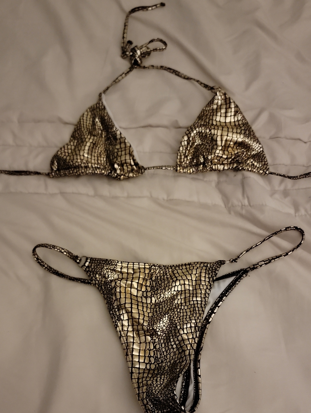 SHEIN Gold Snake-Print Triangle Bikini Set